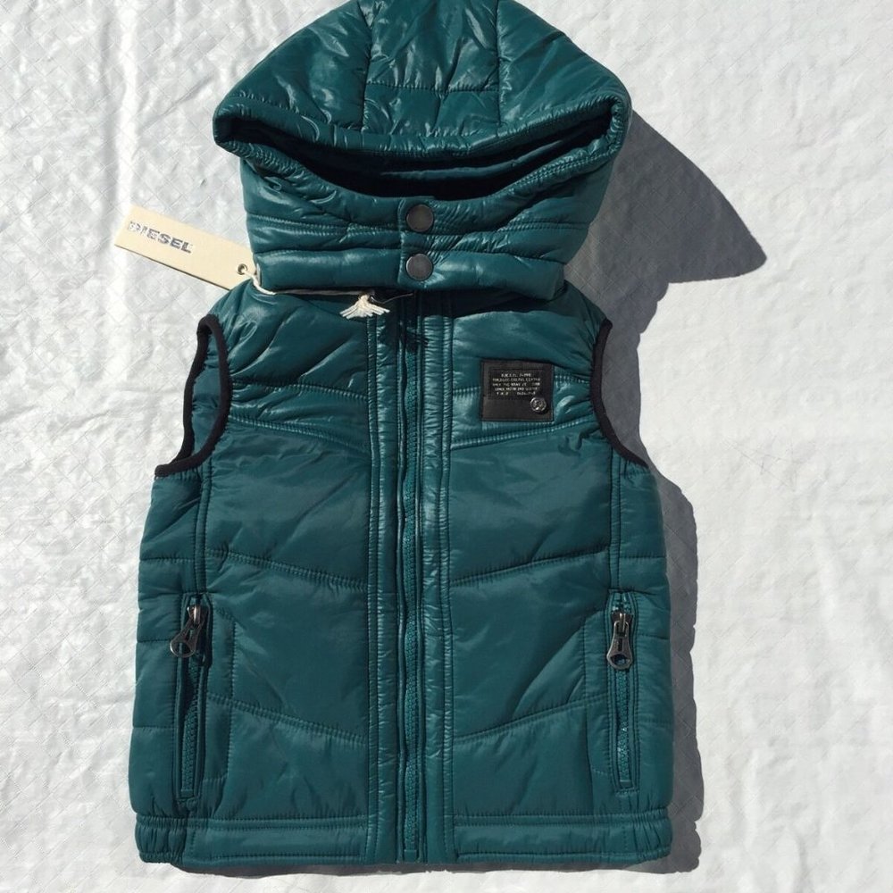 NWT***DIESEL***Green Hooded 'Jarbo' VEST***7Y*$129 - Picture 1 of 5